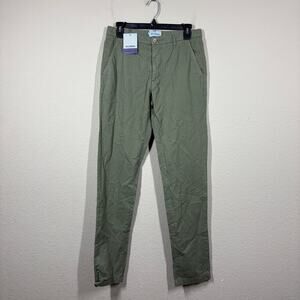 Les Canebiers Mens Small Tartane Chino Pants Olive Green Cotton Mid Rise